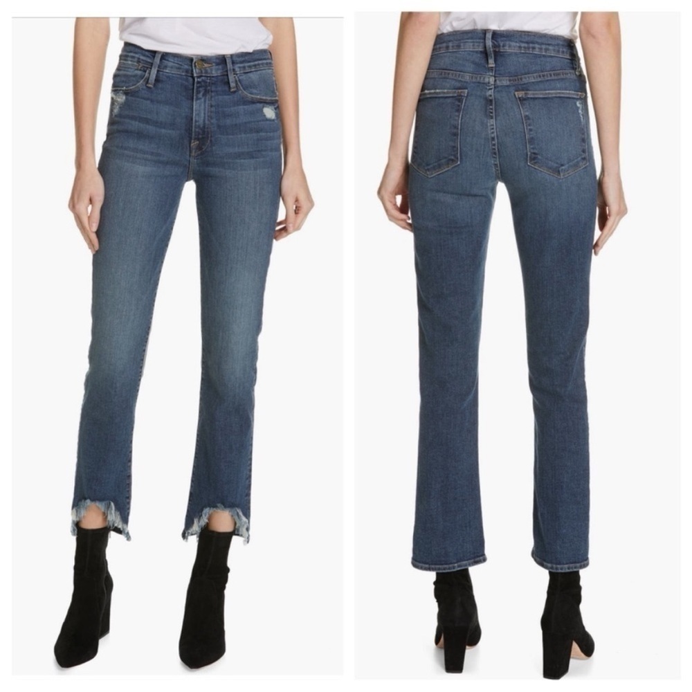 Frame LE HIGH STRAIGHT CHEWED-HEM Ankle Jeans